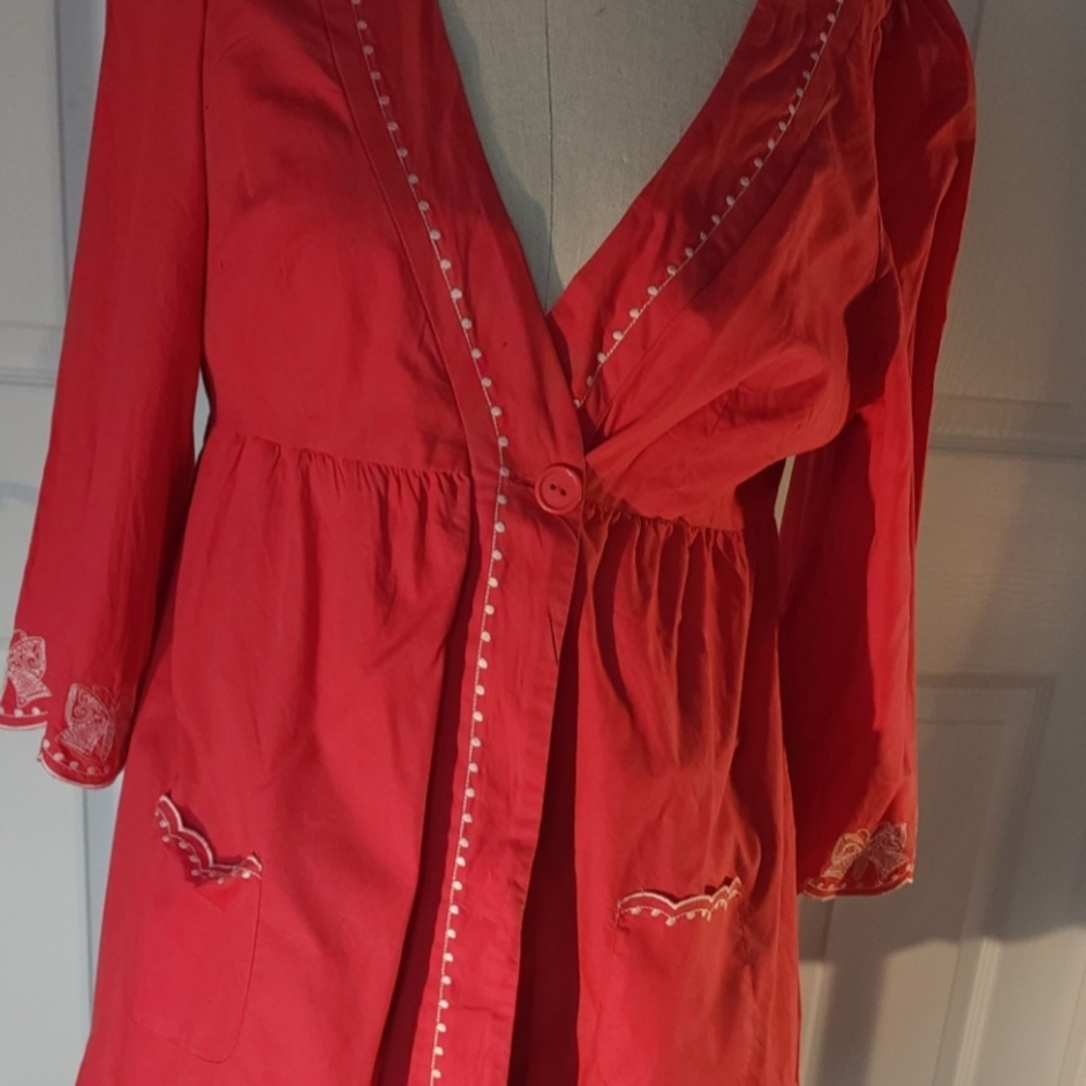 Anthropologie Red Lace Trim Empire Waist Dress